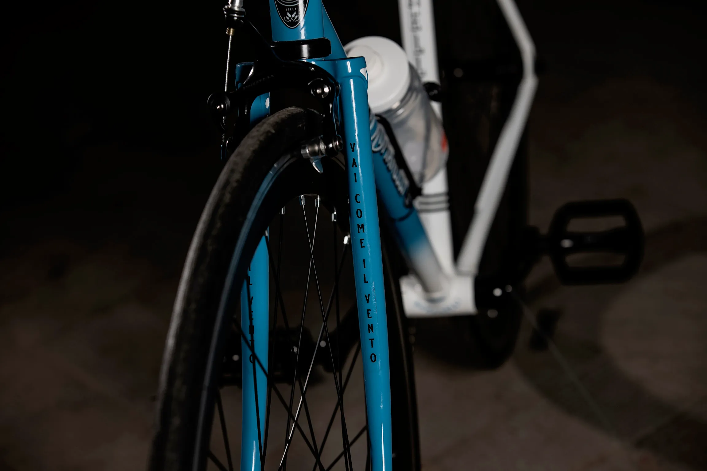 Forcella e freno anteriore — Romanelli Cicli Triple step, azzurra e bianca
