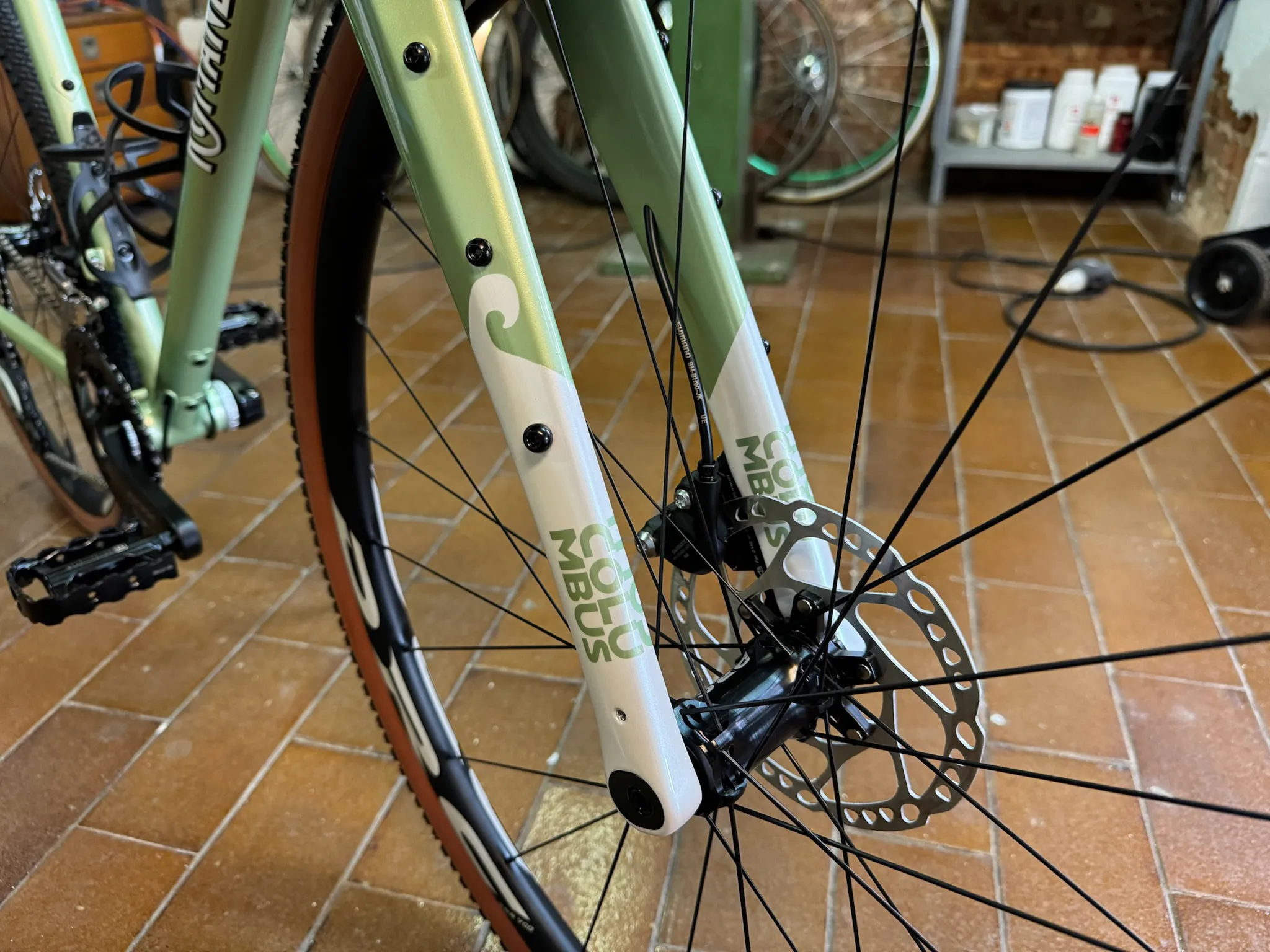 Forcella e freno anteriore — Romanelli Cicli Tuck turn, verde chiaro